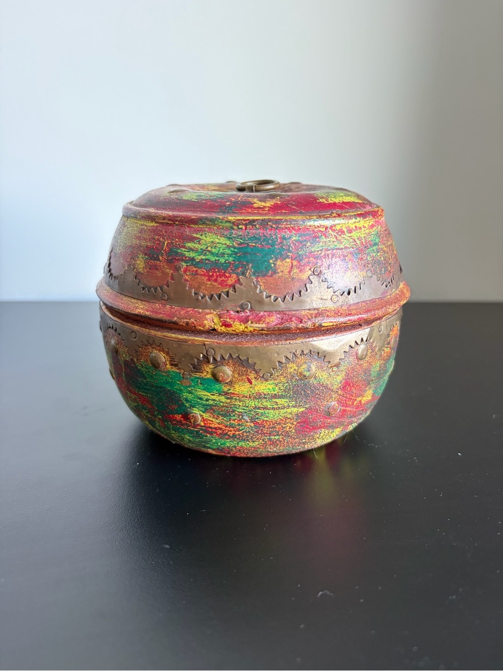 Decorative Multicolor Wood Trinket Box - Hand-Painted Home Art